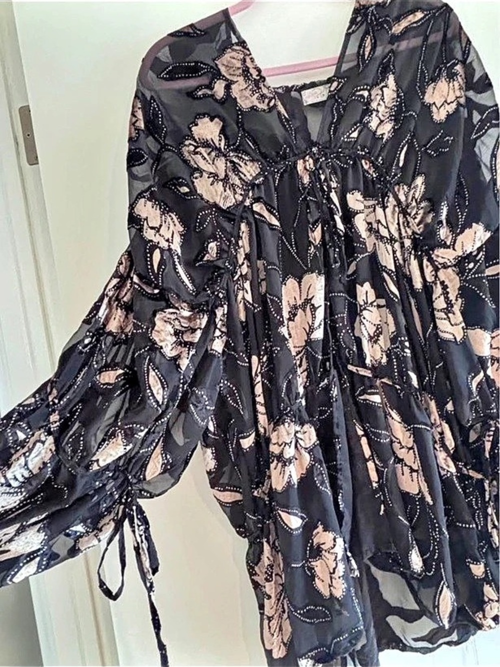Free People Velvet Juliet Kimono Floral Black - Picture 5 of 8